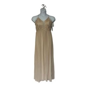 City Studio Lace Chiffon Gown Beige Maxi Prom Cocktail Party Homecoming Dress